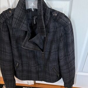 ❤TART charcoal plaid jacket asymmetrical zip small
